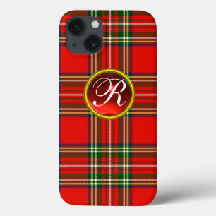 FUNDA PARA iPhone 13 TARTÁN ESCOCIA Y MONOGRAMA DE GEMSTONE RUBY ROJO