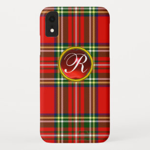FUNDA PARA iPhone XR TARTÁN ESCOCIA Y MONOGRAMA DE GEMSTONE RUBY ROJO