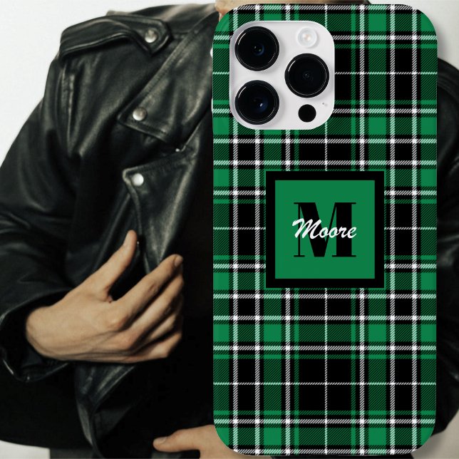 Funda De Case-Mate Para iPhone Tartán - Estuche de teléfono blanco verde negro y  (Tartan - Black Green and Off White Phone Case by Leapfroglisics Shop)