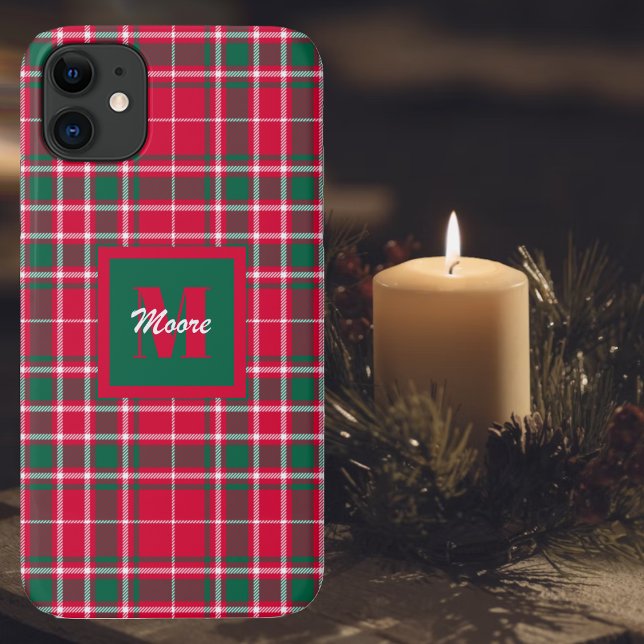 Funda De Case-Mate Para iPhone Tartán - estuche rojo verde y para teléfonos blanc (Christmas Tartan in red, green and off white - Casemate Phone Case)