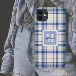 Funda Para iPhone 11 Tartán - Fondo de Crema Azul oscuro - Estuche para