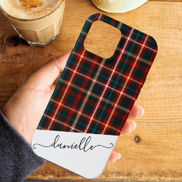Funda Para iPhone 13 Pro Max Tartán Plaid Elegant Script Blue Name
