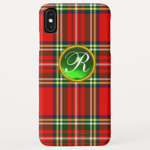 FUNDA PARA iPhone XS MAX TARTAN ROJO Y MONOGRAMA VERDE DE PIEDRA DE GÉNERO
