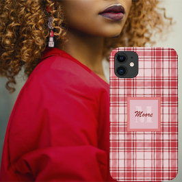 Funda Para iPhone 11 Tartán - Rosa Pastel con Cerise y Rojo Marrón