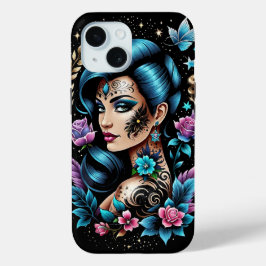 Funda Para iPhone 15 Tatuajes Y Rosas
