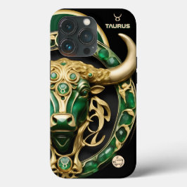 Funda Para iPhone 15 Taurus Bull, Esmeralda y Oro Personalizado