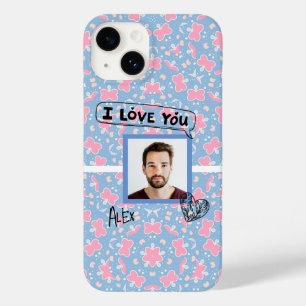 Funda Para iPhone 14 De Case-Mate Te amo el patrón de corazón de mariposa azul rosad