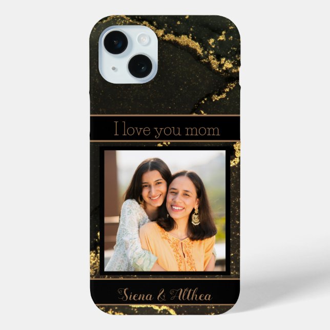 Funda De Case-Mate Para iPhone Te amo, mamá Personalizable negro y oro (Reverso )