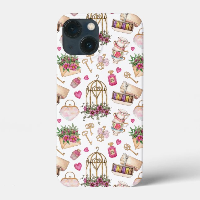 Funda De Case-Mate Para iPhone Té de Fiesta Moderno Rosa y Blanco (Reverso )