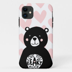 Funda Para iPhone 11 Te quiero mucho oso lindo corazón rosa femenino