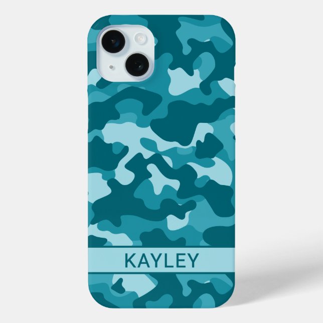 Funda De Case-Mate Para iPhone Teal Camouflage Personalized (Reverso )
