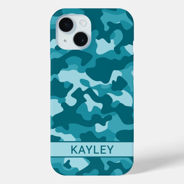 Funda De Case-Mate Para iPhone Teal Camouflage Personalized (Reverso )