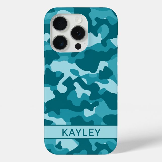 Funda De Case-Mate Para iPhone Teal Camouflage Personalized (Reverso )