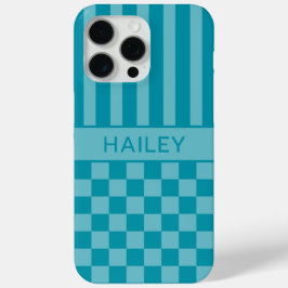 Funda Para iPhone 15 Pro Max Teal Personalizado a Cuadros y Rayas