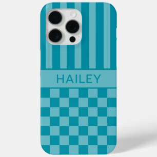 Funda Para iPhone 15 Pro Max Teal Personalizado a Cuadros y Rayas