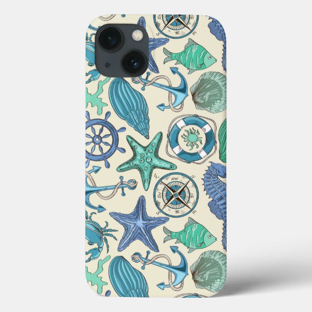 Funda De Case-Mate Para iPhone Teal Sea Animals Pattern (Reverso)