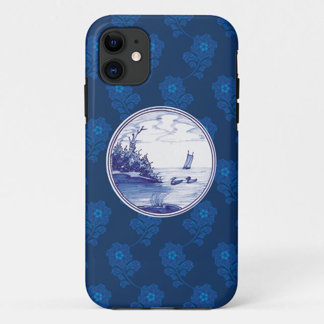 Funda De Case-Mate Para iPhone Teja azul tradicional holandesa (Reverso)