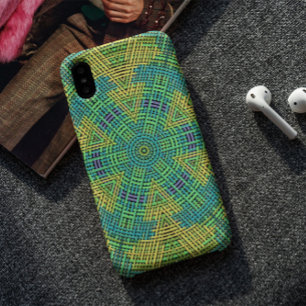 Funda Para iPhone 11 Tejer Mandala Amarillo Verde y Azul
