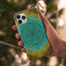 Funda Para iPhone 11 Tejer Mandala azul y amarillo