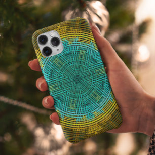 Funda Para iPhone 11 Tejer Mandala azul y amarillo