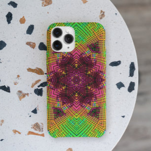 Funda Para iPhone 11 Tejer Mandala Naranja verde y rosa