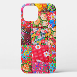 Funda Para iPhone 12 Tejido de patchwork hecho a mano con patrón flora