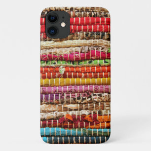 Funda Para iPhone 11 Tejidos de rayas rústicos de aspecto rojo marrón