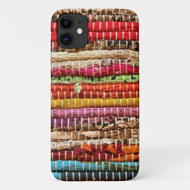 Funda De Case-Mate Para iPhone Tejidos de rayas rústicos de aspecto rojo marrón (Reverso)