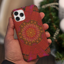Funda Para iPhone 11 Tejidos Mandala Rojo Rosa y Amarillo