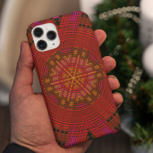 Funda Para iPhone 11 Tejidos Mandala Rojo Rosa y Amarillo