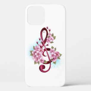 Funda Para iPhone 12 Tejidos musicales notas de colores con flores de S