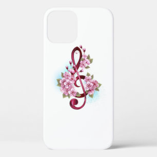 Funda Para iPhone 12 Pro Tejidos musicales notas de colores con flores de S
