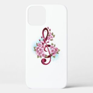 Funda Para iPhone 12 Pro Tejidos musicales notas de colores con flores de S