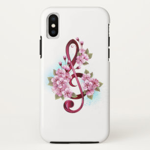 Funda Para iPhone XS Tejidos musicales notas de colores con flores de S