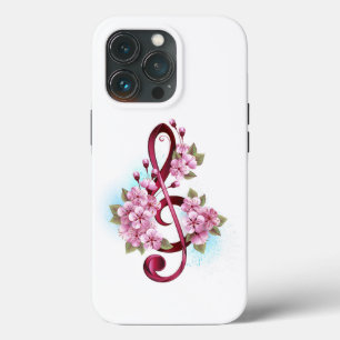 Funda Para iPhone 13 Pro Tejidos musicales notas de colores con flores de S