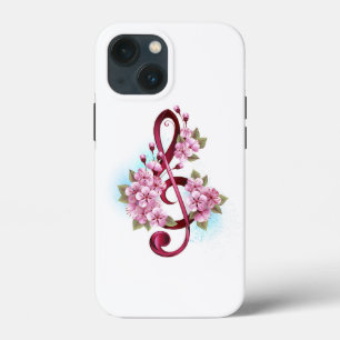 Funda Para iPhone 13 Mini Tejidos musicales notas de colores con flores de S
