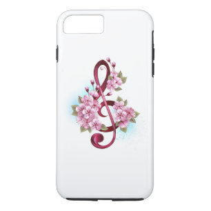 Funda Para iPhone 8 Plus/7 Plus Tejidos musicales notas de colores con flores de S