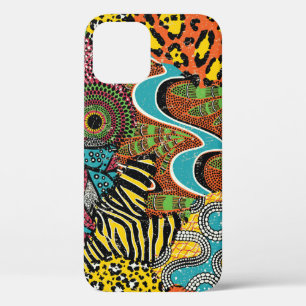 Funda Para iPhone 12 Tela Africana: Patchwork de animales salvajes.