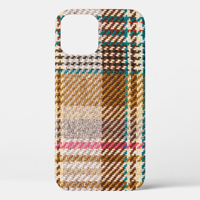 Funda De Case-Mate Para iPhone Tela de cuadros marrones, lana escocesa. (Reverso )