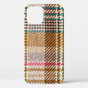 Funda Para iPhone 12 Tela de cuadros marrones, lana escocesa.