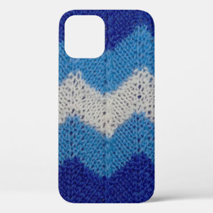Funda Para iPhone 12 tela de punto con figuras rayadas azul y blanco