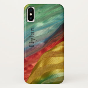 Funda Para iPhone X Tela de seda multicolor con foto con nombre