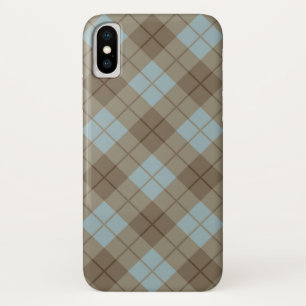 Funda Para iPhone X Tela escocesa diagonal en azul y Brown