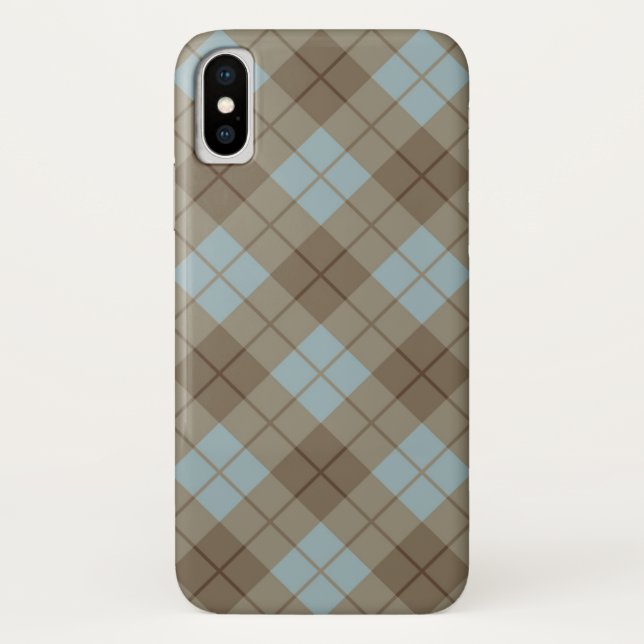 Funda De Case-Mate Para iPhone Tela escocesa diagonal en azul y Brown (Reverso)