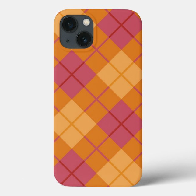 Funda De Case-Mate Para iPhone Tela escocesa diagonal en naranja y rosa (Reverso)