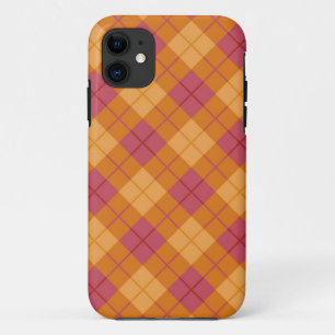 Funda Para iPhone 11 Tela escocesa diagonal en naranja y rosa