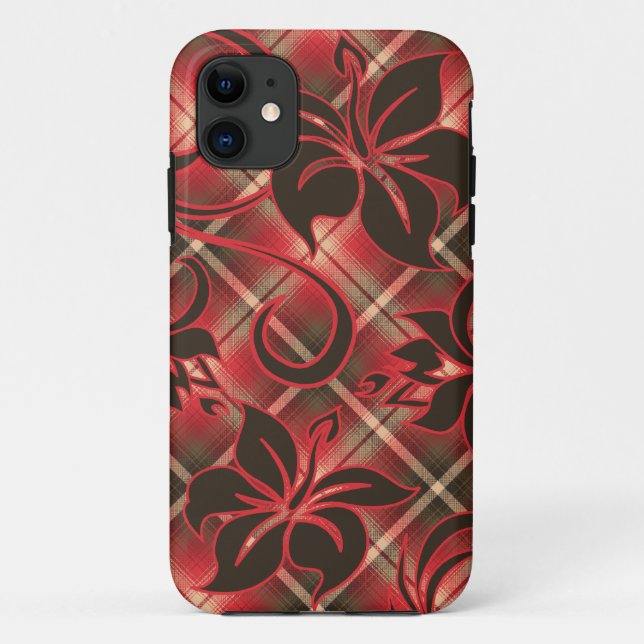 Funda De Case-Mate Para iPhone Tela escocesa hawaiana del hibisco de Mauna Loa (Reverso)