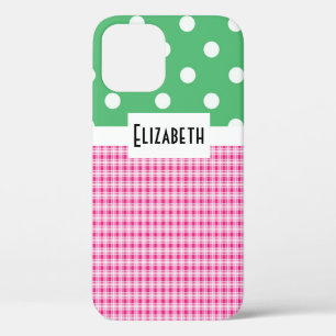 Funda Para iPhone 12 Pro Tela escocesa y lunares rosados V2