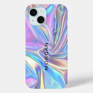 Funda Para iPhone 15 Tela metálica iridiscente brillante, nombre grande
