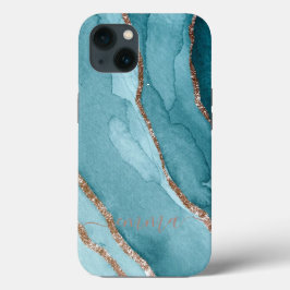 Funda Para iPhone 13 Teléfono celular de mármol azul Verde azulado de o